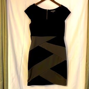 Black + Grey Fitted + Flattering Mid-Length Dress, Size Medium. Be Bop Brand